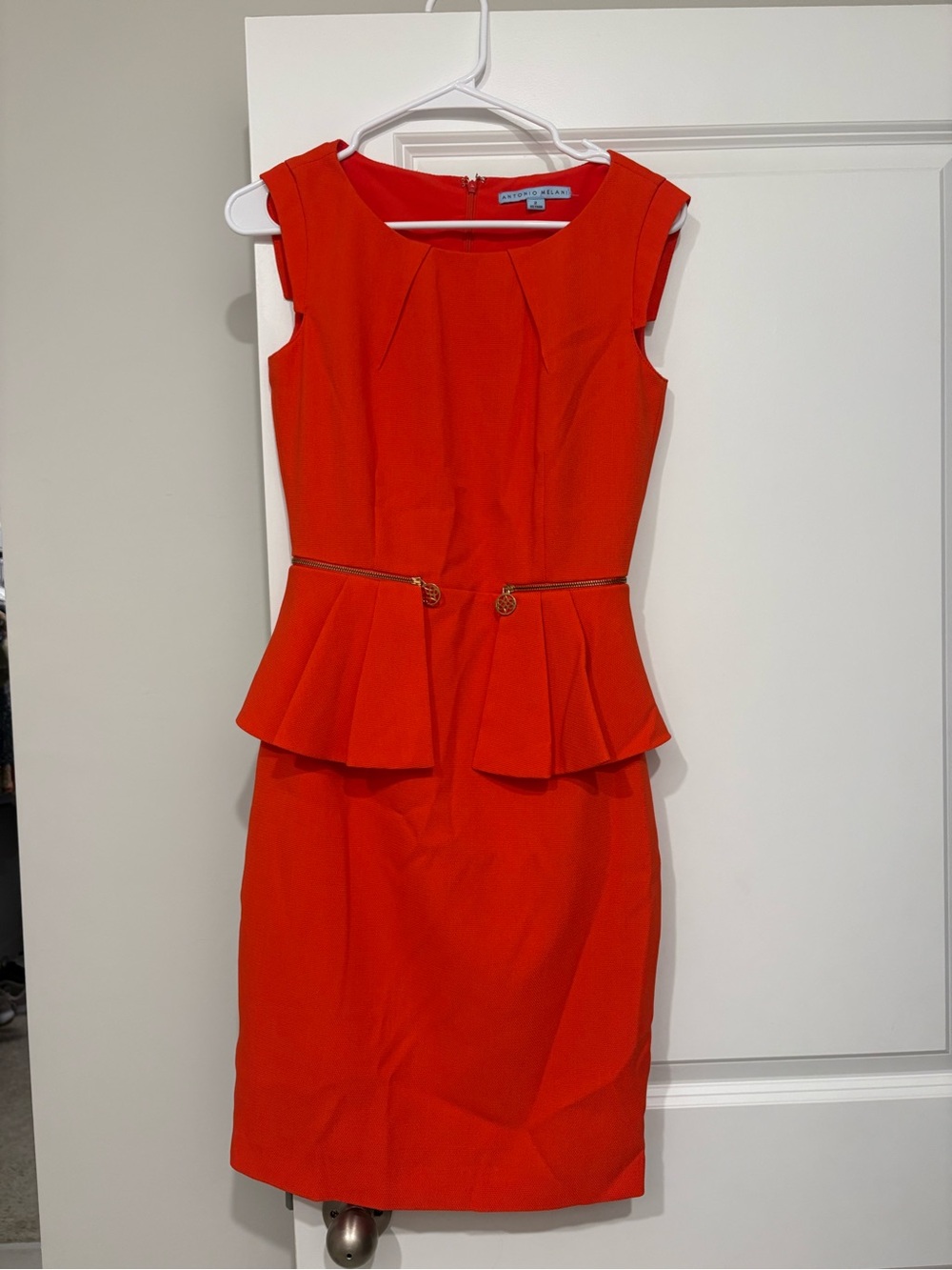 Size 2 Antonio Melani Orange Peplum Sheath Dress